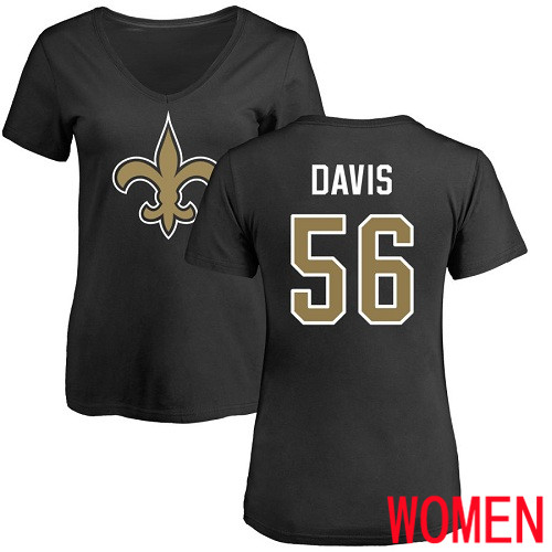 New Orleans Saints Black Women DeMario Davis Name and Number Logo Slim Fit NFL Football #56 T Shirt->women nfl jersey->Women Jersey